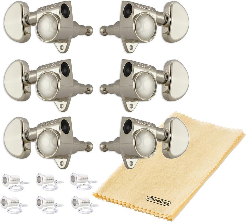 Tonebird Grover 102N ROTOMATICS Guitar Tuners Tuning Machine Set 3+3 Nickel Keys Kidney Button 14:1 Gears for Acoustic or Electric with Dunlop Polish Cloth Bundle - Image 1